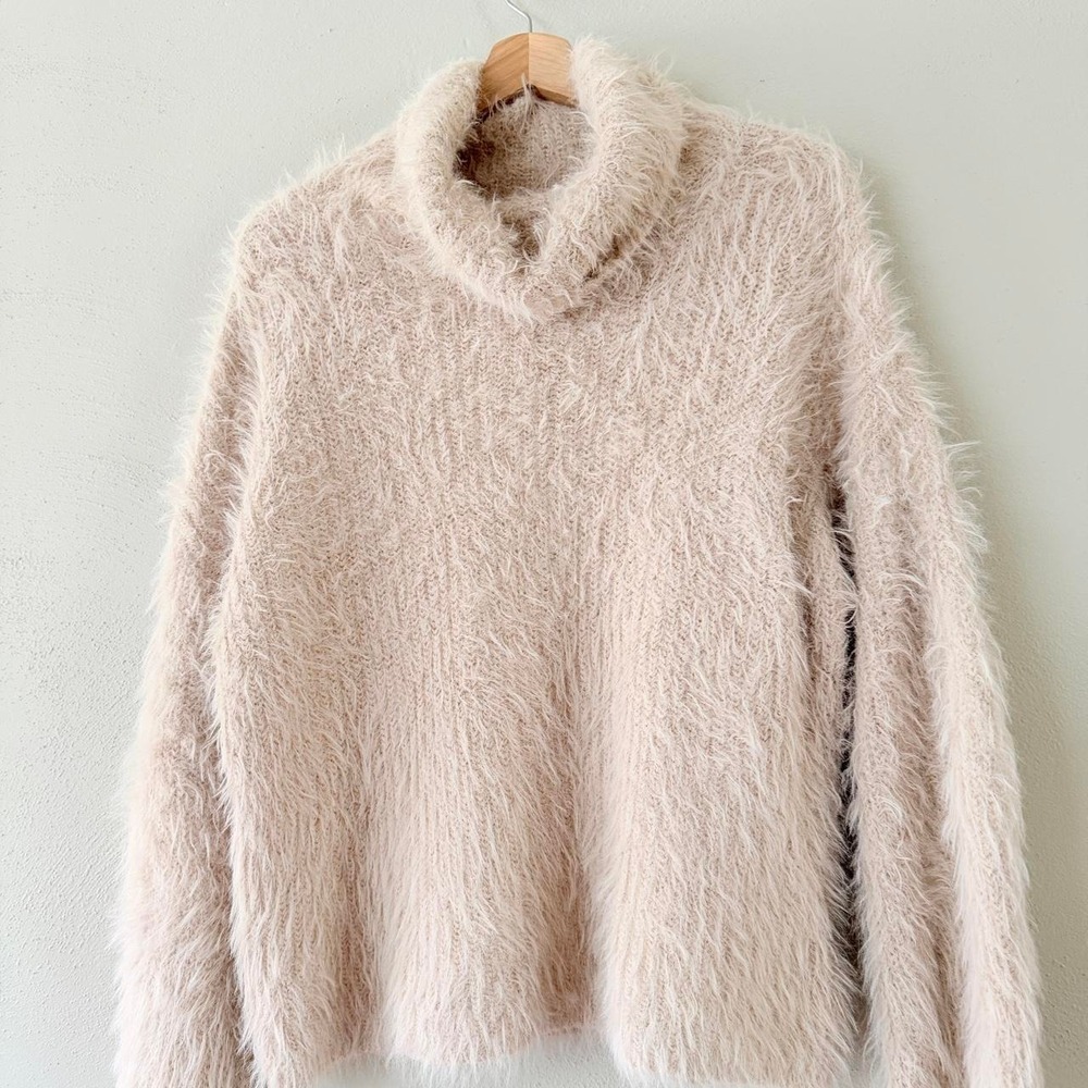 Express Women's Small Beige Fuzzy Cowl Neck Sweater